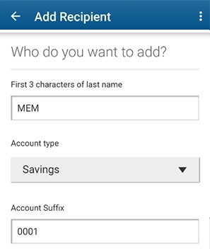 Enter the account information for your new recipient
