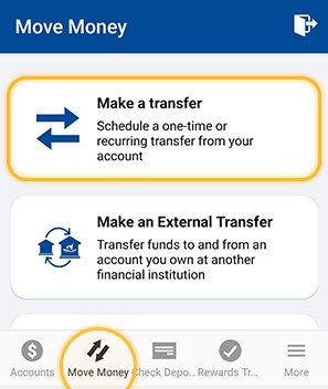 Select Transfers in the Mobile App